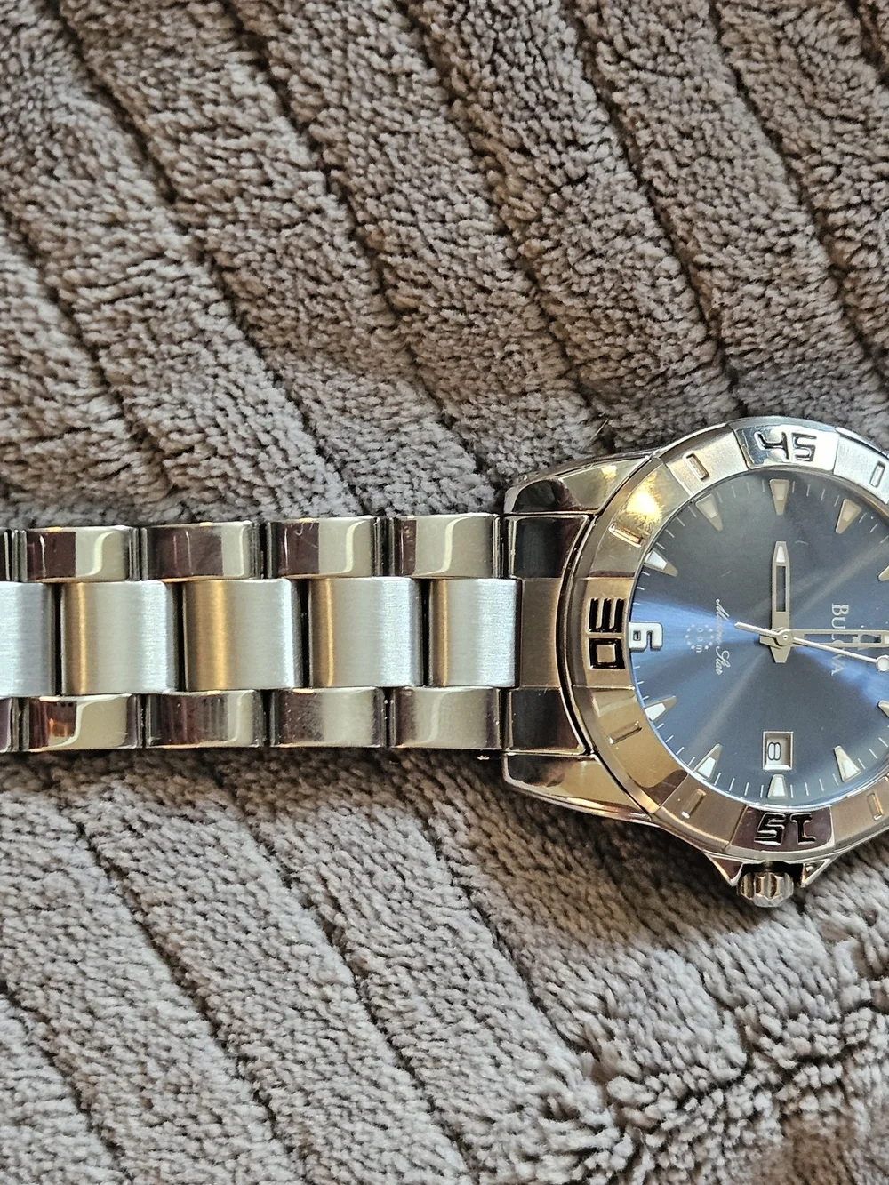 Bulova Silver Stainless Steel Men's Watch with Blue Dial - Marine Star
